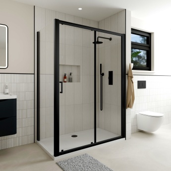 Delphi Apollo Matt Black 8mm Sliding Shower Door (1900mm High) | Product Image