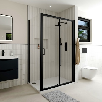 Delphi Apollo Matt Black 8mm Sliding Shower Door 1200mm Wide | Product Image