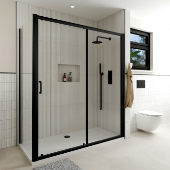 Delphi Apollo Matt Black 8mm Sliding Shower Door 1700mm Wide | Product Image