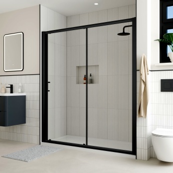 Delphi Apollo Matt Black 8mm Sliding Shower Door 1700mm Wide | Product Image