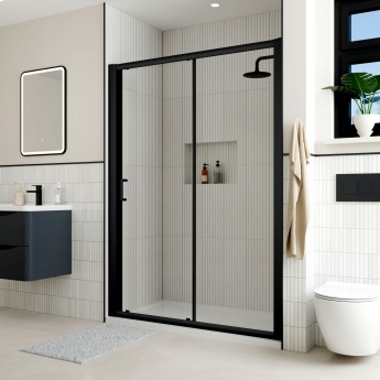 Delphi Apollo Matt Black 8mm Sliding Shower Door (1900mm High) | Product Image