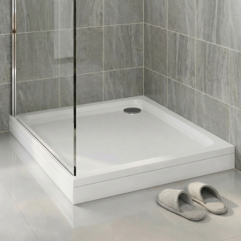 Delphi AquaBoost White Stone Resin Easy Plumb Square Riser Shower Tray | Product Image