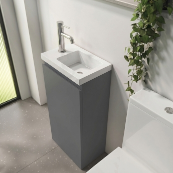 Delphi AquaGuard Floor Standing 1-Door Vanity Unit with Basin 400mm Wide - Matt Grey | Product Image