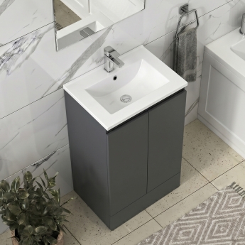 Delphi AquaGuard Floor Standing 2-Door Vanity Unit with Basin 500mm Wide - Matt Grey | Product Image