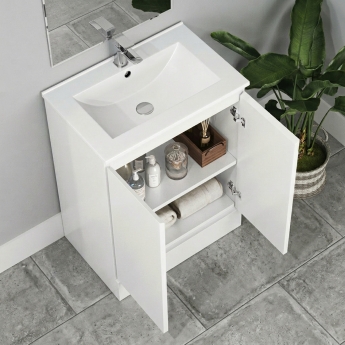 Delphi AquaGuard Floor Standing 2-Door Vanity Unit with Basin 600mm Wide - White | Product Image