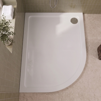 Delphi Aragon Anti-Slip White Stone Resin Offset Quadrant Shower Tray | Product Image