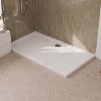 Delphi Aragon Anti-Slip White Stone Resin Rectangular Shower Tray | Product Image