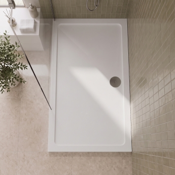 Delphi Aragon Anti-Slip White Stone Resin Rectangular Shower Tray | Product Image
