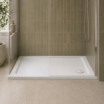Delphi Aragon Anti-Slip White Stone Resin Rectangular Shower Tray | Product Image