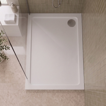 Delphi Aragon Anti-Slip White Stone Resin Rectangular Shower Tray | Product Image