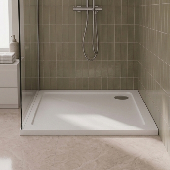 Delphi Aragon Anti-Slip White Stone Resin Square Shower Tray | Product Image