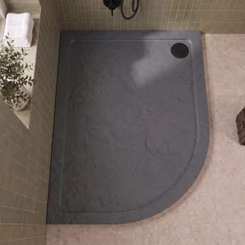 Delphi Aragon Slate Grey Effect Stone Resin Offset Quadrant Shower Tray | Product Image