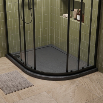 Delphi Aragon Slate Grey Effect Stone Resin Offset Quadrant Shower Tray | Product Image