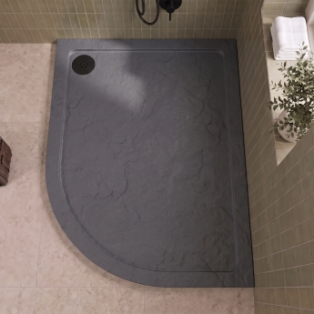 Delphi Aragon Slate Grey Effect Stone Resin Offset Quadrant Shower Tray | Product Image