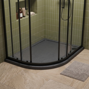 Delphi Aragon Slate Grey Effect Stone Resin Offset Quadrant Shower Tray | Product Image