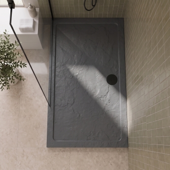Delphi Aragon Slate Grey Effect Stone Resin Rectangular Shower Tray | Product Image