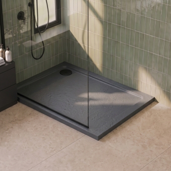 Delphi Aragon Slate Grey Effect Stone Resin Rectangular Shower Tray | Product Image