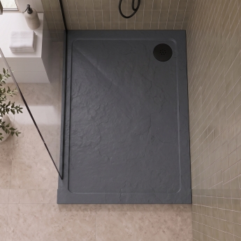 Delphi Aragon Slate Grey Effect Stone Resin Rectangular Shower Tray | Product Image