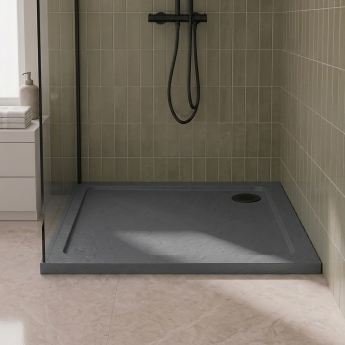 Delphi Aragon Slate Grey Effect Stone Resin Square Shower Tray | Product Image