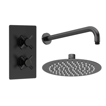 Delphi Axiom Crosshead Matt Black Dual Concealed Shower Set with Fixed Head | Product Image