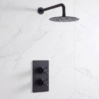 Delphi Axiom Crosshead Matt Black Dual Concealed Shower Set with Fixed Head | Product Image