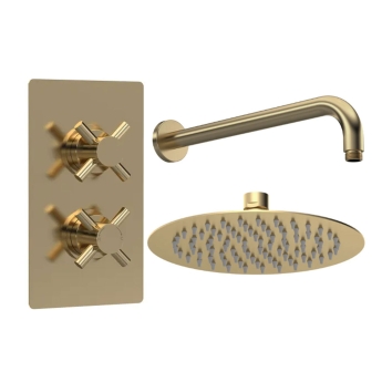 Delphi Axiom Crosshead Brushed Brass Dual Concealed Shower Set with Fixed Head | Product Image