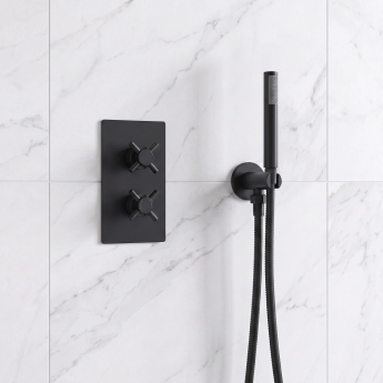 Delphi Axiom Crosshead Matt Black Dual Concealed Shower Set with Handset and Bracket | Product Image