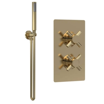 Delphi Axiom Crosshead Brushed Brass Dual Concealed Shower Set with Handset and Bracket | Product Image