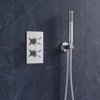 Delphi Axiom Crosshead Chrome Dual Concealed Shower Set with Handset and Bracket | Product Image