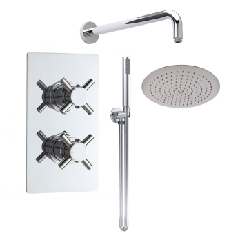 Delphi Axiom Crosshead Chrome Dual Concealed Shower Set with Large Drencher Head and Handset | Product Image