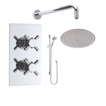 Delphi Axiom Crosshead Chrome Dual Concealed Shower Set with Large Drencher Head and Slide Rail Kit | Product Image