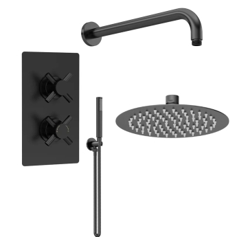 Delphi Axiom Crosshead Matt Black Dual Concealed Shower Set with Fixed Head and Handset | Product Image