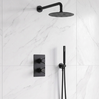 Delphi Axiom Crosshead Matt Black Dual Concealed Shower Set with Fixed Head and Handset | Product Image