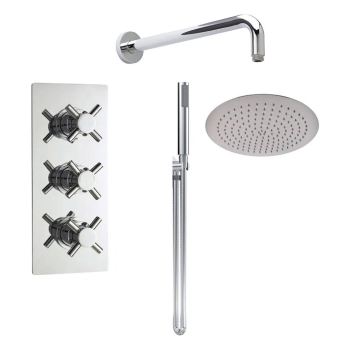 Delphi Axiom Crosshead Chrome Triple Concealed Shower Set with Large Drencher Head and Handset | Product Image