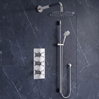 Delphi Axiom Crosshead Chrome Triple Concealed Shower Set with Large Drencher Head and Slide Rail Kit | Product Image