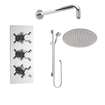 Delphi Axiom Crosshead Chrome Triple Concealed Shower Set with Large Drencher Head and Slide Rail Kit | Product Image