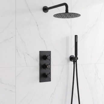 Delphi Axiom Crosshead Matt Black Triple Concealed Shower Set with Fixed Head and Handset | Product Image