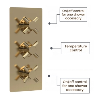 Delphi Axiom Crosshead Brushed Brass Triple Concealed Shower Set with Fixed Head and Handset | Product Image