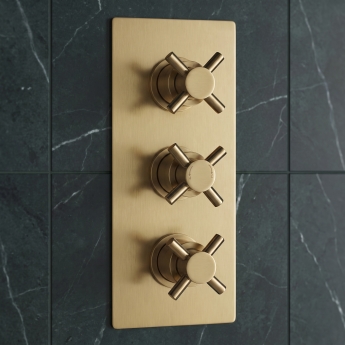 Delphi Axiom Crosshead Brushed Brass 2-Outlet Triple Concealed Shower Valve | Product Image