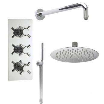 Delphi Axiom Crosshead Chrome Triple Concealed Shower Set with Fixed Head and Handset | Product Image