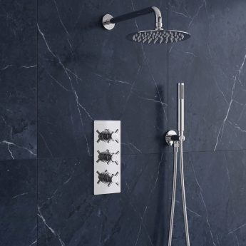 Delphi Axiom Crosshead Chrome Triple Concealed Shower Set with Fixed Head and Handset | Product Image