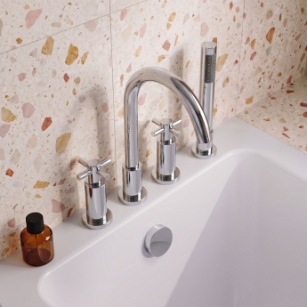 Delphi Axiom Crosshead Chrome Swivel Spout 4-Hole Bath Shower Mixer Tap (inc Kit) | Product Image