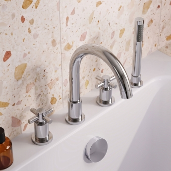 Delphi Axiom Crosshead Chrome Swivel Spout 4-Hole Bath Shower Mixer Tap (inc Kit) | Product Image