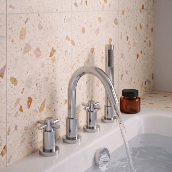 Delphi Axiom Crosshead Chrome Swivel Spout 4-Hole Bath Shower Mixer Tap (inc Kit) | Product Image