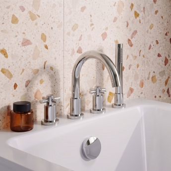 Delphi Axiom Crosshead Chrome Swivel Spout 4-Hole Bath Shower Mixer Tap (inc Kit) | Product Image