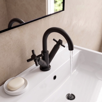 Delphi Axiom Crosshead Matt Black Swivel Spout Mono Basin Mixer Tap (inc Press Top Waste) | Product Image