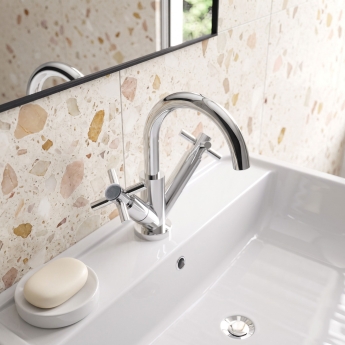 Delphi Axiom Crosshead Chrome Swivel Spout Mono Basin Mixer Tap (inc Press Top Waste) | Product Image