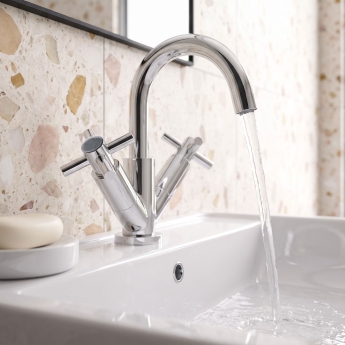 Delphi Axiom Crosshead Chrome Swivel Spout Mono Basin Mixer Tap (inc Press Top Waste) | Product Image