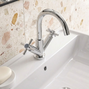 Delphi Axiom Crosshead Chrome Swivel Spout Mono Basin Mixer Tap (inc Press Top Waste) | Product Image