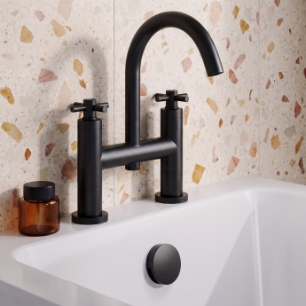 Delphi Axiom Crosshead Matt Black Swivel Spout Pillar Mounted Bath Filler Tap | Product Image